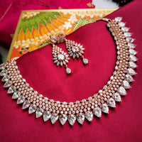 N0577_Classic designer rose gold choker necklace embellished with american diamond stones.