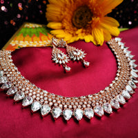 N0577_Classic designer rose gold choker necklace embellished with american diamond stones.