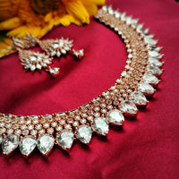N0577_Classic designer rose gold choker necklace embellished with american diamond stones.
