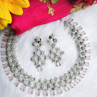 N0586_Beautiful choker necklace embellished with american diamond stones with a touch of pink stones.