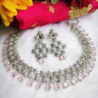 N0586_Beautiful choker necklace embellished with american diamond stones with a touch of pink stones.