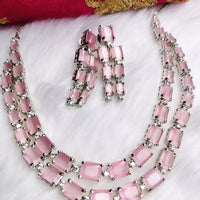 N0570_Elegant square design layered necklace embellished with american diamond stones.