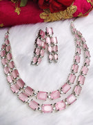 N0570_Elegant square design layered necklace embellished with american diamond stones.