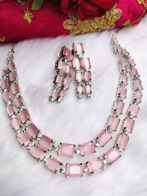 N0570_Elegant square design layered necklace embellished with american diamond stones.