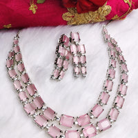 N0570_Elegant square design layered necklace embellished with american diamond stones.