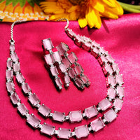 N0570_Elegant square design layered necklace embellished with american diamond stones.