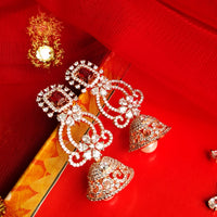 E0873_Classic designer rose gold jumkas with delicate stone work with a touch of pearl.