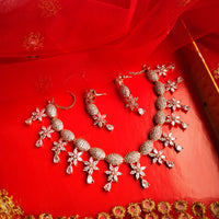 N0552_Lovely designer rose gold choker necklace embellished with american diamond stones with delicate stone work.