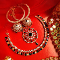 N0505_Gorgeous  designer rose gold american diamond embellished necklace set with a touch of  multi colour
