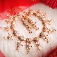 N0552_Lovely designer rose gold choker necklace embellished with american diamond stones with delicate stone work.