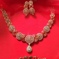 N0605_Elegant style rose gold choker necklace embellished with delicate work of American diamond stones.