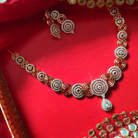 N0605_Elegant style rose gold choker necklace embellished with delicate work of American diamond stones.