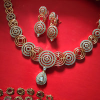 N0605_Elegant style rose gold choker necklace embellished with delicate work of American diamond stones.