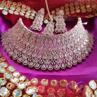 N0603_Classic broad designer rose gold choker necklace embellished with delicate work of American diamond stones.