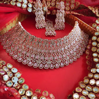 N0603_Classic broad designer rose gold choker necklace embellished with delicate work of American diamond stones.