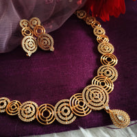 N0605_Elegant style rose gold choker necklace embellished with delicate work of American diamond stones.