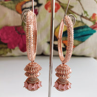 E01007_Ravishing grand layered designer rose gold  hoop jumkas with delicate stone work.