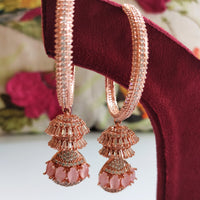 E01007_Ravishing grand layered designer rose gold  hoop jumkas with delicate stone work.