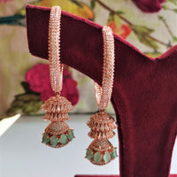 E01006_Ravishing grand layered designer rose gold  hoop jumkas with delicate stone work.