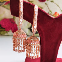 E0876_Ravishing grand layered designer rose gold  hoop jumkas with delicate stone work.