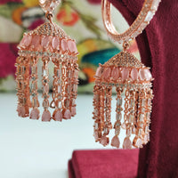 E0876_Ravishing grand layered designer rose gold  hoop jumkas with delicate stone work.