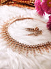 N01104_Lovely designer rose gold choker necklace embellished with American diamond stones with delicate baby pink stone work.