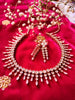 N01104_Lovely designer rose gold choker necklace embellished with American diamond stones with delicate baby pink stone work.