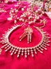 N01104_Lovely designer rose gold choker necklace embellished with American diamond stones with delicate baby pink stone work.