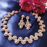 N01101_Lovely designer rose gold choker necklace embellished with American diamond stones with delicate Mint green stone work.