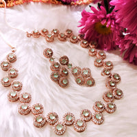 N01101_Lovely designer rose gold choker necklace embellished with American diamond stones with delicate Mint green stone work.