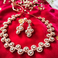 N01101_Lovely designer rose gold choker necklace embellished with American diamond stones with delicate Mint green stone work.