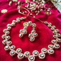 N01101_Lovely designer rose gold choker necklace embellished with American diamond stones with delicate Mint green stone work.
