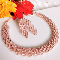 N01108_Lovely designer rose gold choker necklace embellished with American diamond stones with delicate baby pink stone work.