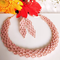 N01108_Lovely designer rose gold choker necklace embellished with American diamond stones with delicate baby pink stone work.
