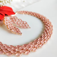 N01108_Lovely designer rose gold choker necklace embellished with American diamond stones with delicate baby pink stone work.