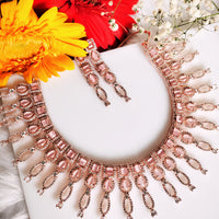 N01109_Lovely designer rose gold choker necklace embellished with American diamond stones with delicate baby pink stone work.