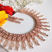 N01109_Lovely designer rose gold choker necklace embellished with American diamond stones with delicate baby pink stone work.