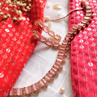N01112_Lovely designer rose gold polished choker necklace embellished with American diamond stones with delicate pink stone work.