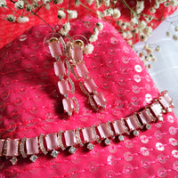 N01112_Lovely designer rose gold polished choker necklace embellished with American diamond stones with delicate pink stone work.