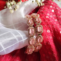 B0178_S_Elegant Rose Gold bangles embellished with American Diamond stones with a touch of dazzling pink stones.