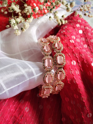 B0178_S_Elegant Rose Gold bangles embellished with American Diamond stones with a touch of dazzling pink stones.