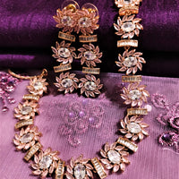 N01117_Lovely designer Rose polished choker necklace embellished with American diamond stones with delicate pink stone work.