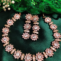 N01117_Lovely designer Rose polished choker necklace embellished with American diamond stones with delicate pink stone work.