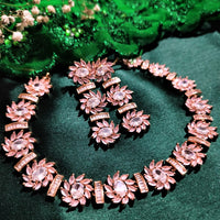 N01117_Lovely designer Rose polished choker necklace embellished with American diamond stones with delicate pink stone work.