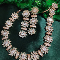 N01118_Lovely designer Rose polished choker necklace embellished with American diamond stones with delicate mint green stone work.