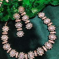 N01118_Lovely designer Rose polished choker necklace embellished with American diamond stones with delicate mint green stone work.