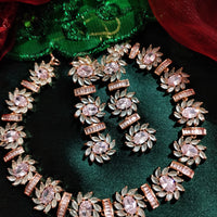 N01118_Lovely designer Rose polished choker necklace embellished with American diamond stones with delicate mint green stone work.
