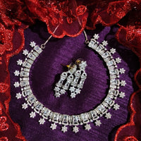 N01122_Lovely designer Rodium polished choker necklace embellished with American diamond stones with delicate white stone work.