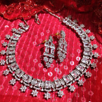N01122_Lovely designer Rodium polished choker necklace embellished with American diamond stones with delicate white stone work.