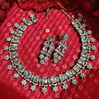 N01122_Lovely designer Rodium polished choker necklace embellished with American diamond stones with delicate white stone work.